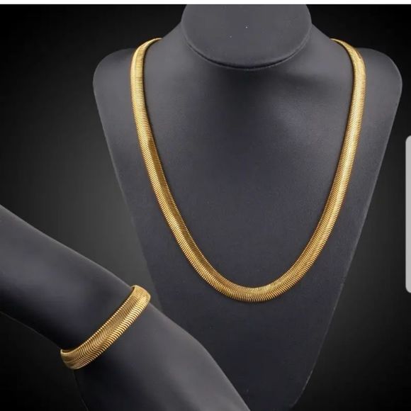 Mens 2 Piece High Quality 20" Snake Chain & Bracelet Set Goldtone Jewelry New - Picture 7 of 7